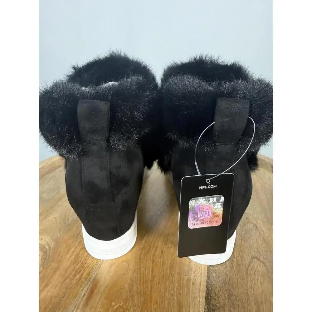 New England Patriots Faux Fur Wedge Sneaker Boot Black US 8 / EU 39 NWB - Picture 3 of 9